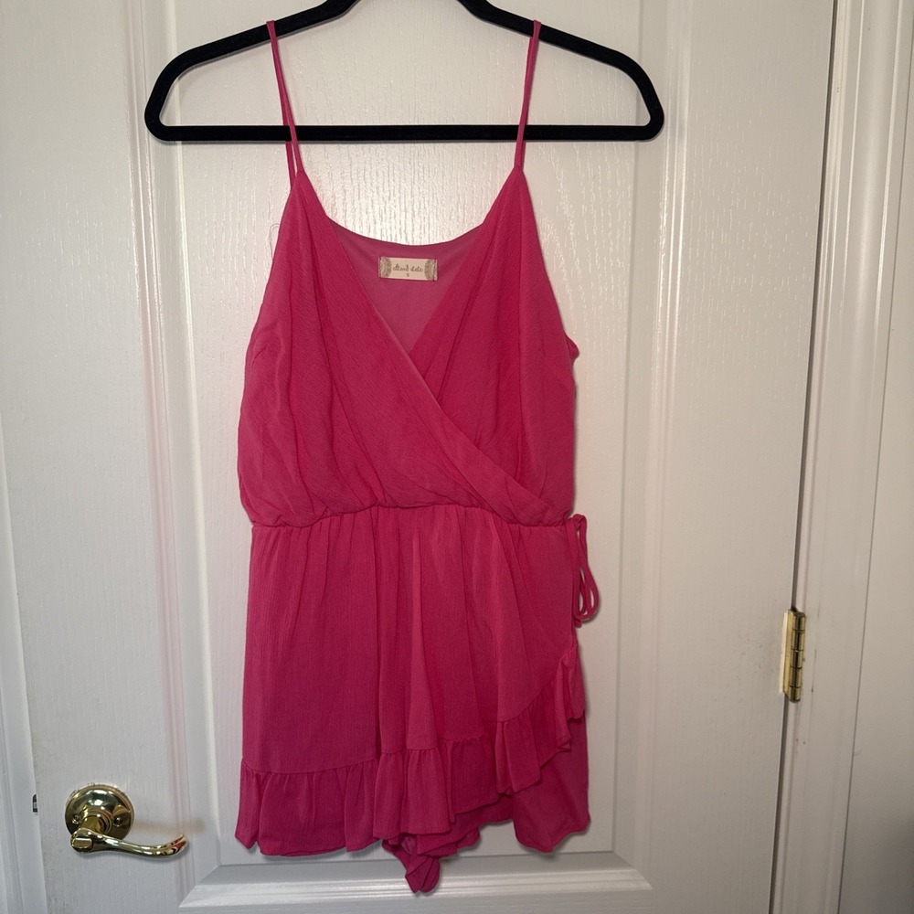 Altar'd State Hot Pink Ruffle Tiered Romper Wrap V-Neck Barbiecore Boho Sz S